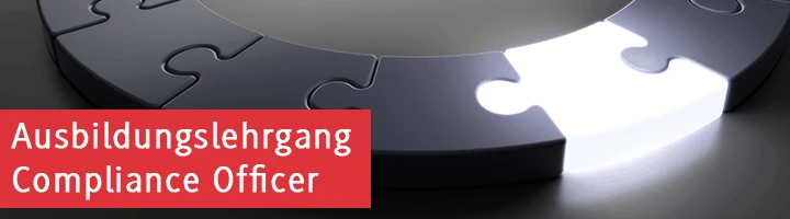 Banner zur Bewerbung des Ausbildungslehrgangs Compliance Officer